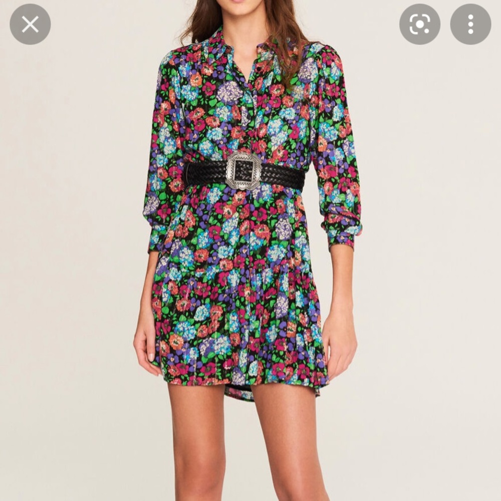 Ba&sh dress noir floral print mini dress w long sleeves